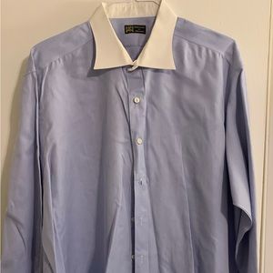 Men’s blue dress shirt white collar button down big and tall Eduardo de pandi
